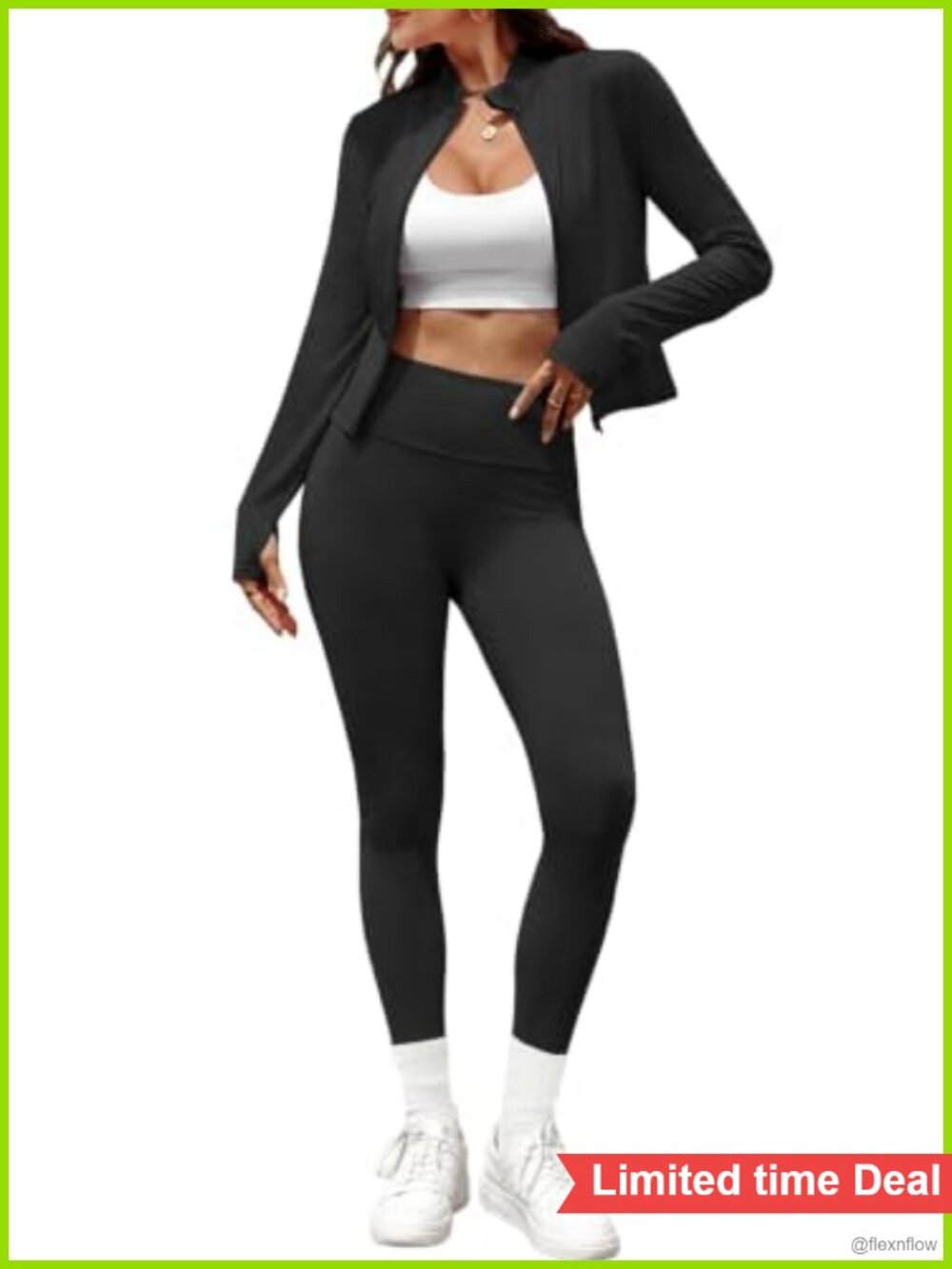 2 Piece Workout Set with Leggings 7/8 Length Long Sleeve Top